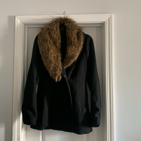 Black faux fur jacket blazer size S removable‎ fur black brown classic elegant - Picture 11 of 12